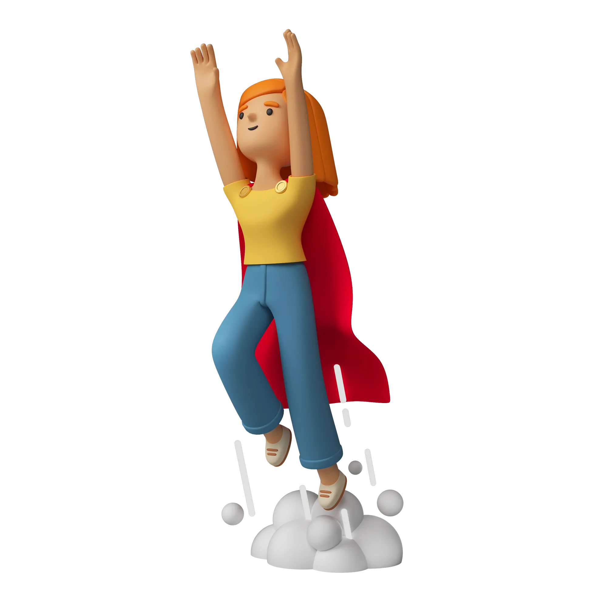 Illustration of a woman wearing a cape flying off to the sky